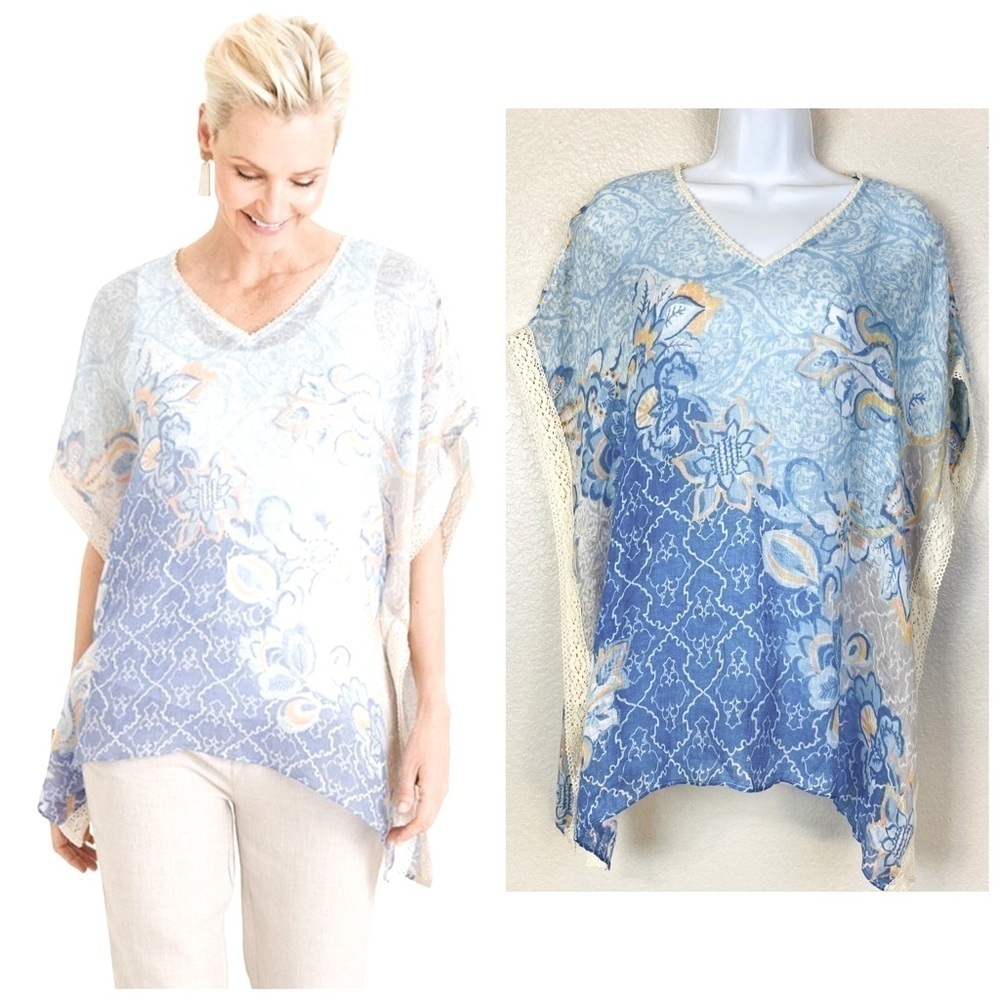 Chico’s Floral Linen Poncho Size S/M